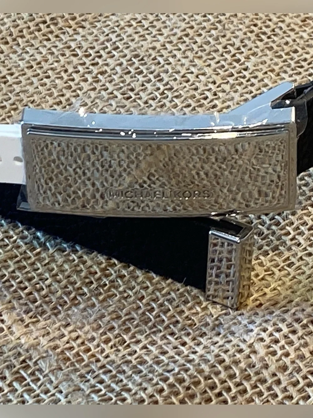 Michael Kors Black Leather Belt with Silver Buckle